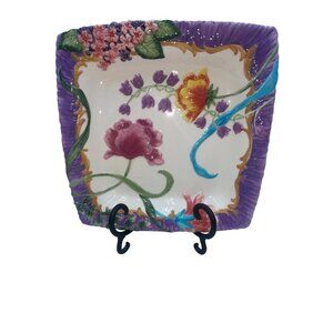 Bella Casa By Ganz Hand-Painted Floral Square Plate Decorative Ceramic Dish